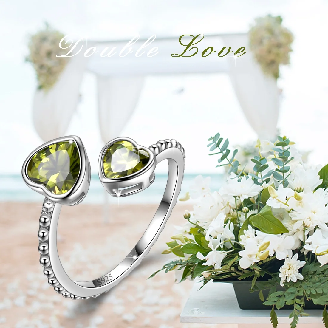 Juwaliy August Birthstone Ring Peridot 925 Sterling Silver Double Hearts Rings Green Zirconia Women Jewelry Birthday Mother's Day Gifts - Image 12