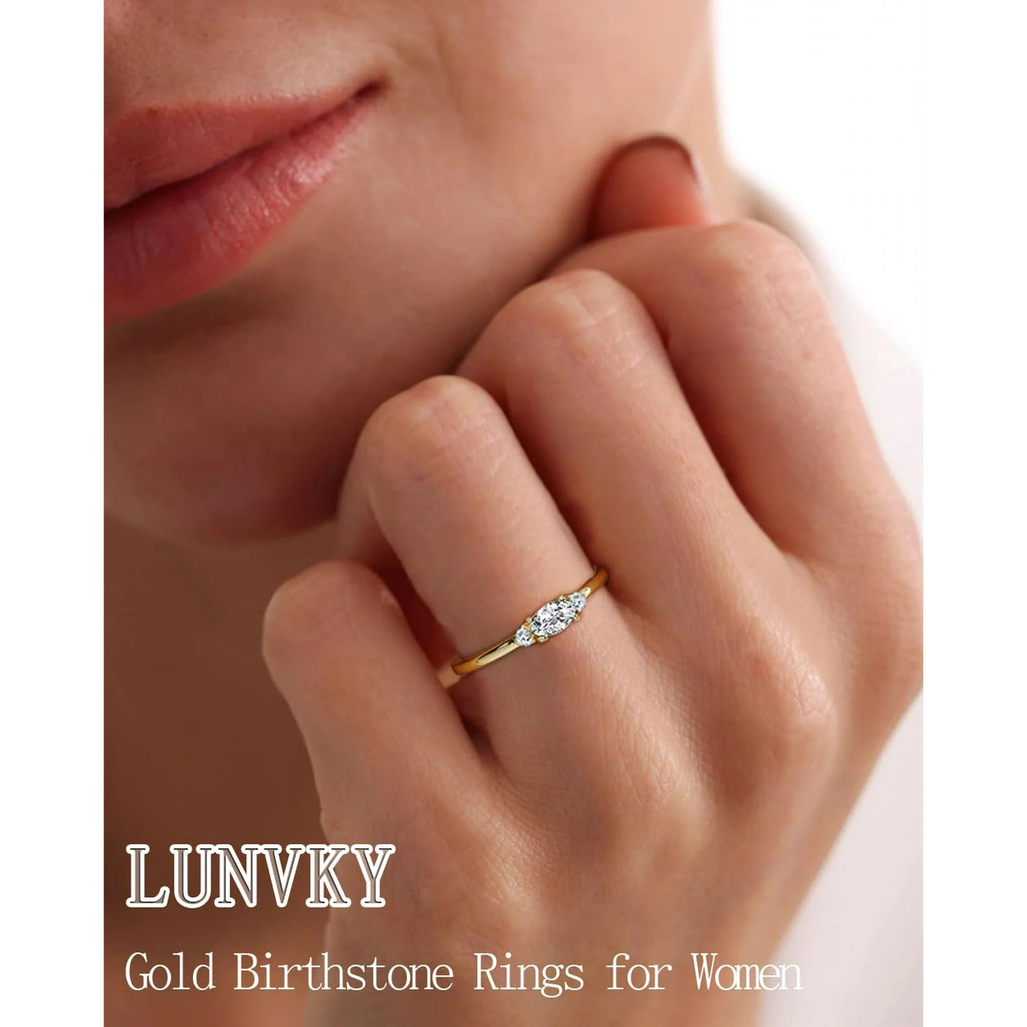 LUNVKY 18K Gold Plated Rings for Women Stackable Non Tarnish Knuckle CZ April Birthstone Ring with CZ Crystal Birthday Christmas Jewelry Gifts Teen Mom Adults Girfriend Stocking Stuffers Age Ideas - Image 6
