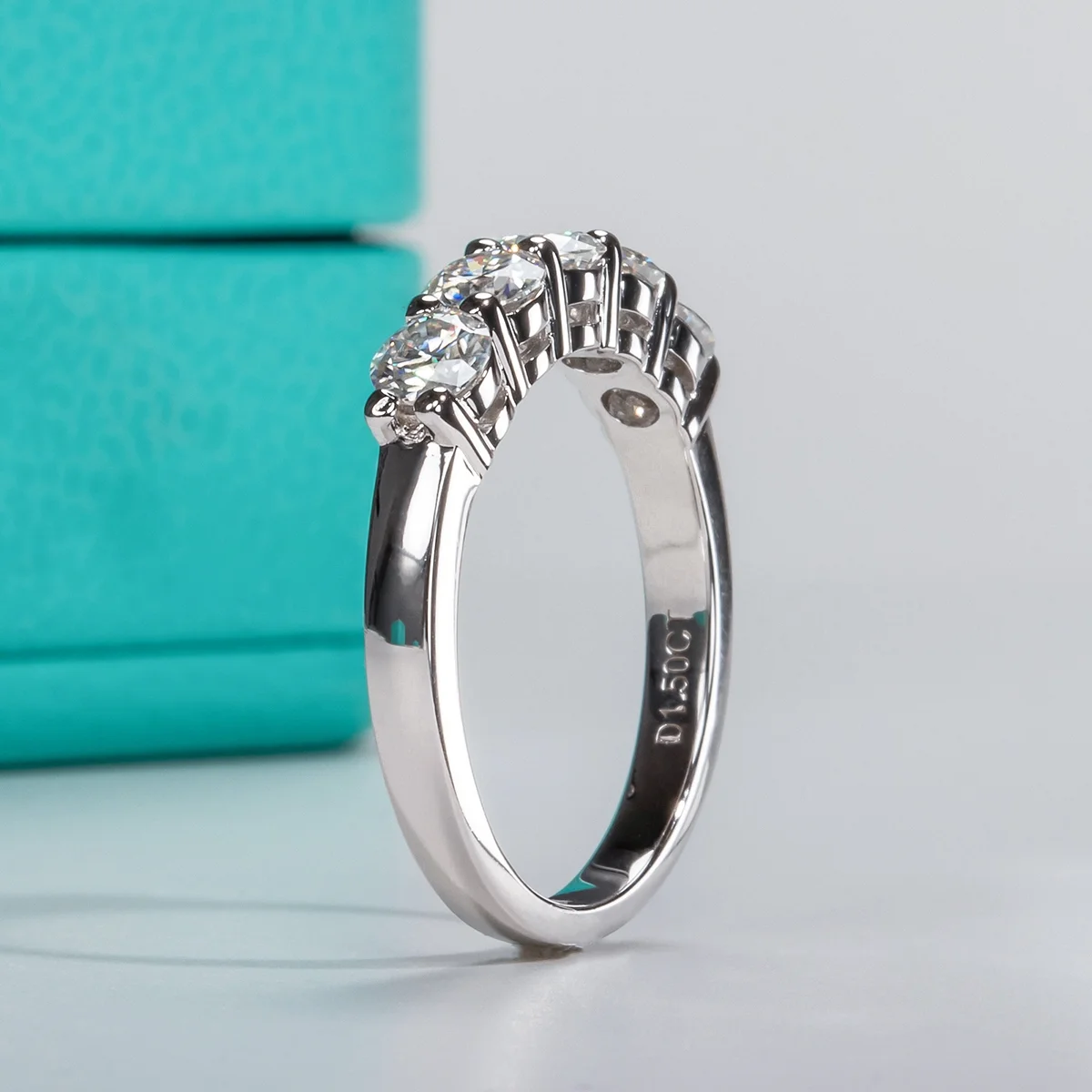 AnuClub 5 Stone Moissanite Eternity Wedding Band 1.5cttw D Color Lab Diamond Gold Plated Silver Rings for Women with Certificate - Image 3