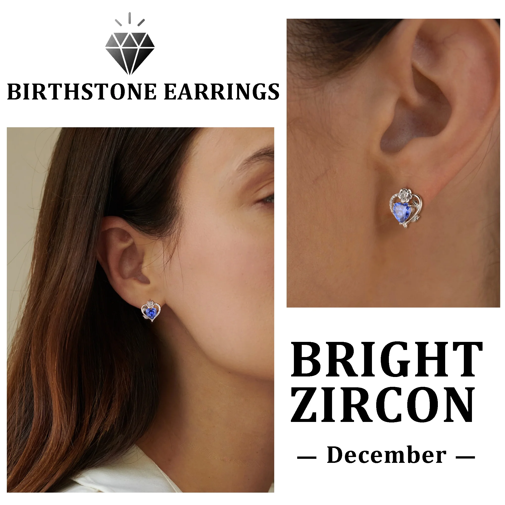 Beautlace Rose Heart Jewelry Set,December Birthstone Rose Flower Heart Necklace/Earrings/Ring/Bracelet Set 925 Sterling Silver Jewelry Birthday Christmas Valentines Mother's Day Gifts for Women Mom - Image 5