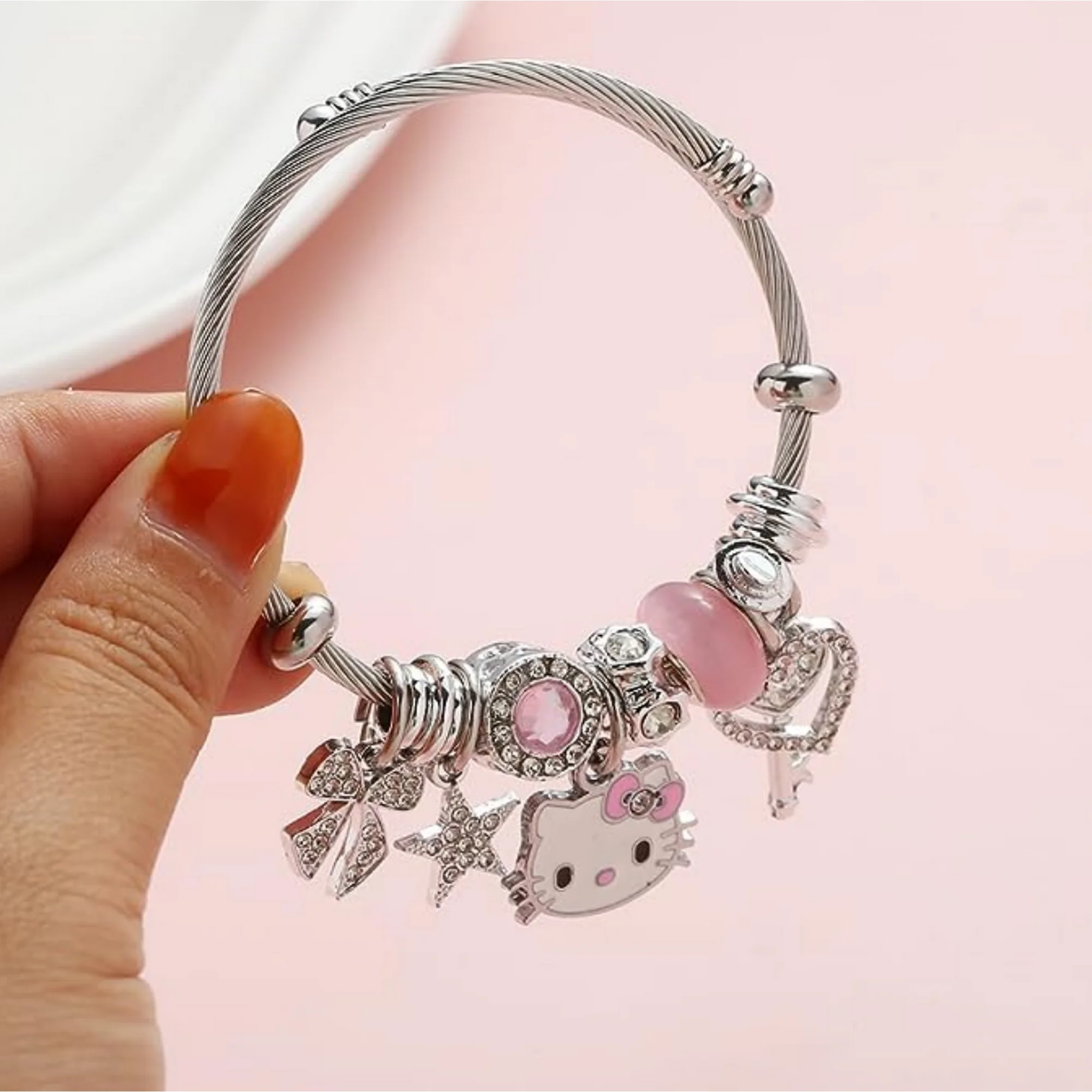 GOVSONE Cute Cat Bracelet Adjustable Stainless Steel Bracelet Kawaii Anime Gift for Women - Image 3