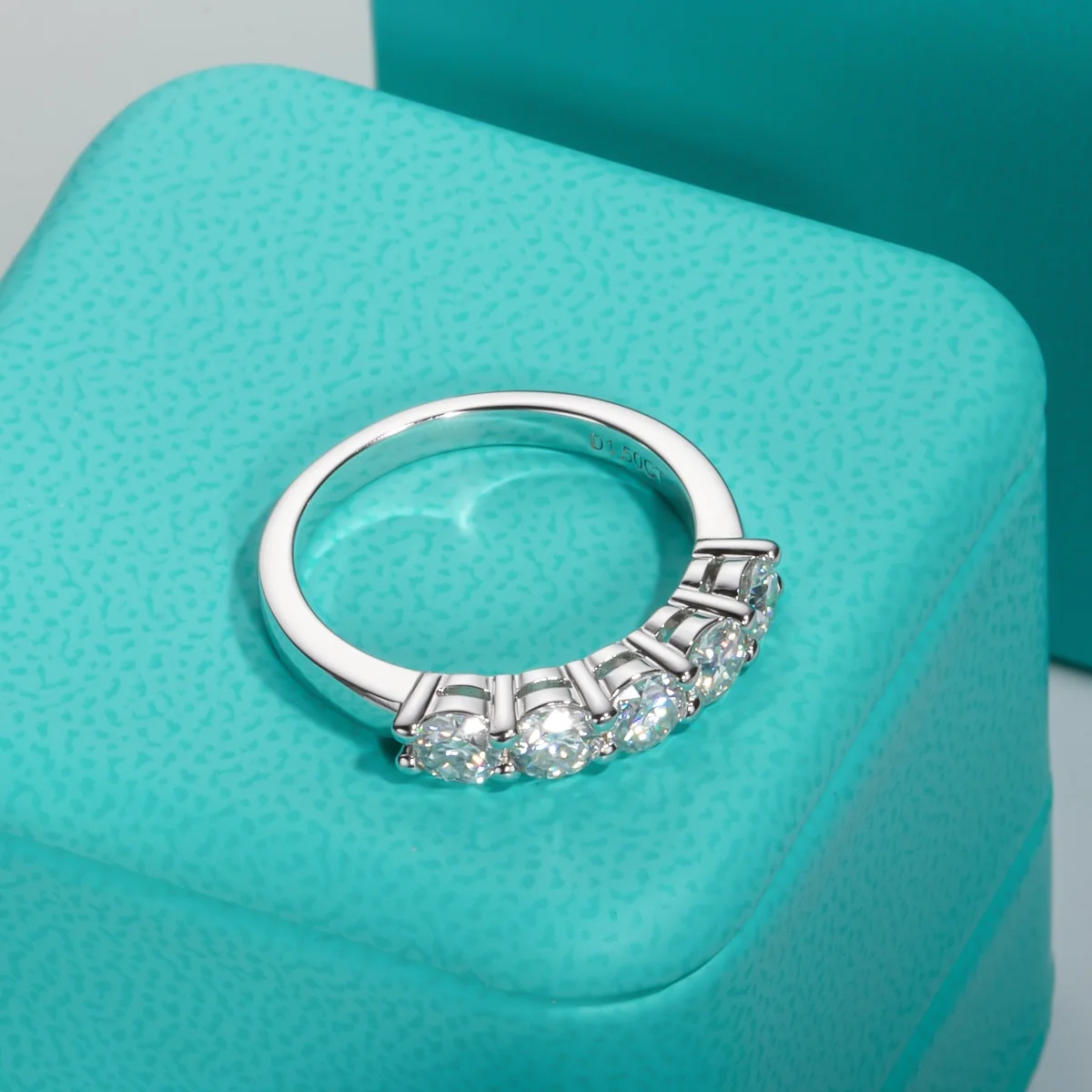 AnuClub 5 Stone Moissanite Eternity Wedding Band 1.5cttw D Color Lab Diamond Gold Plated Silver Rings for Women with Certificate - Image 6