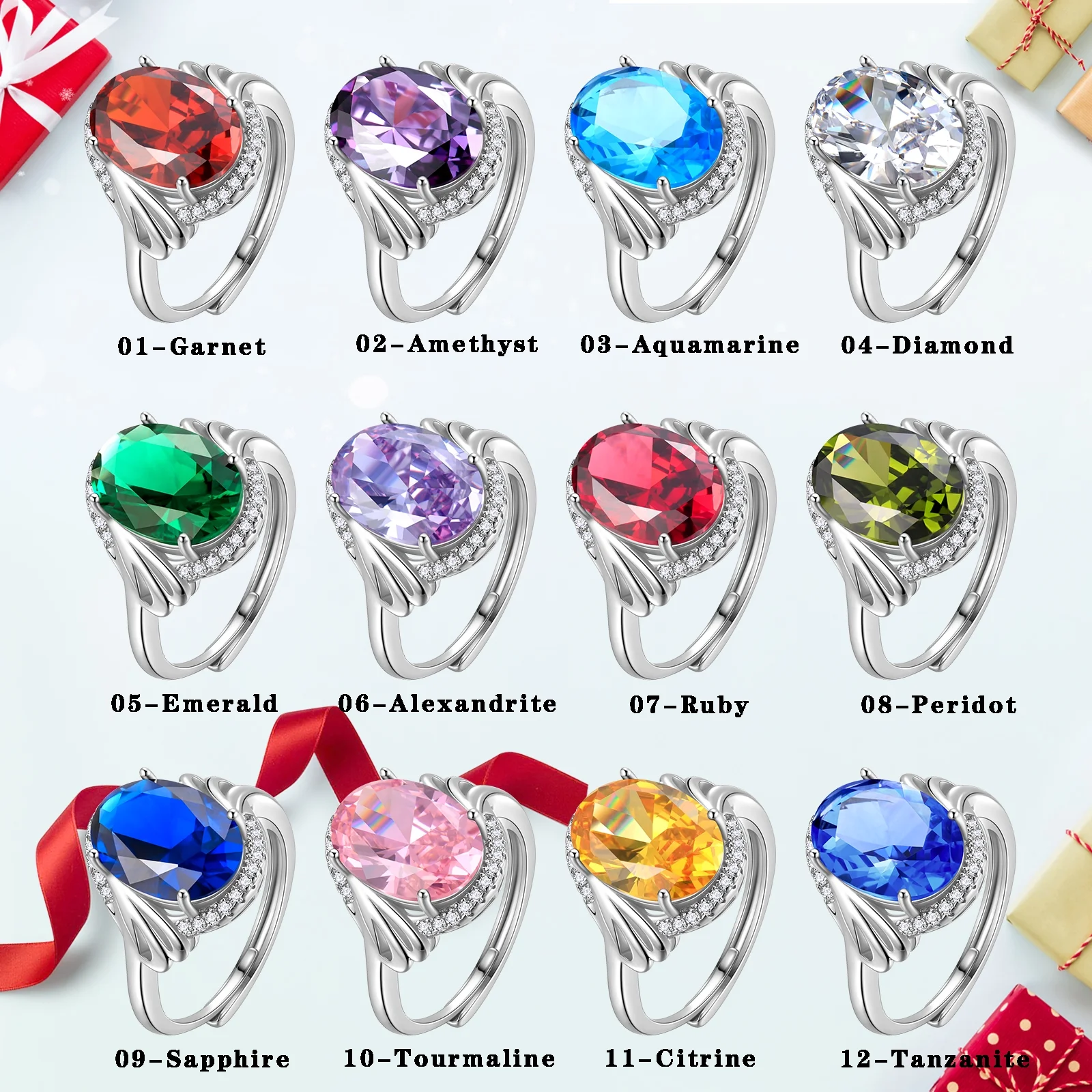 Juwaliy Halo Oval 8Ct Women Ring 925 Sterling Silver February Birthstone Amethyst Purple Crystal Jewelry Mother Grandma Birthday Valentine's Day Gift - Image 10