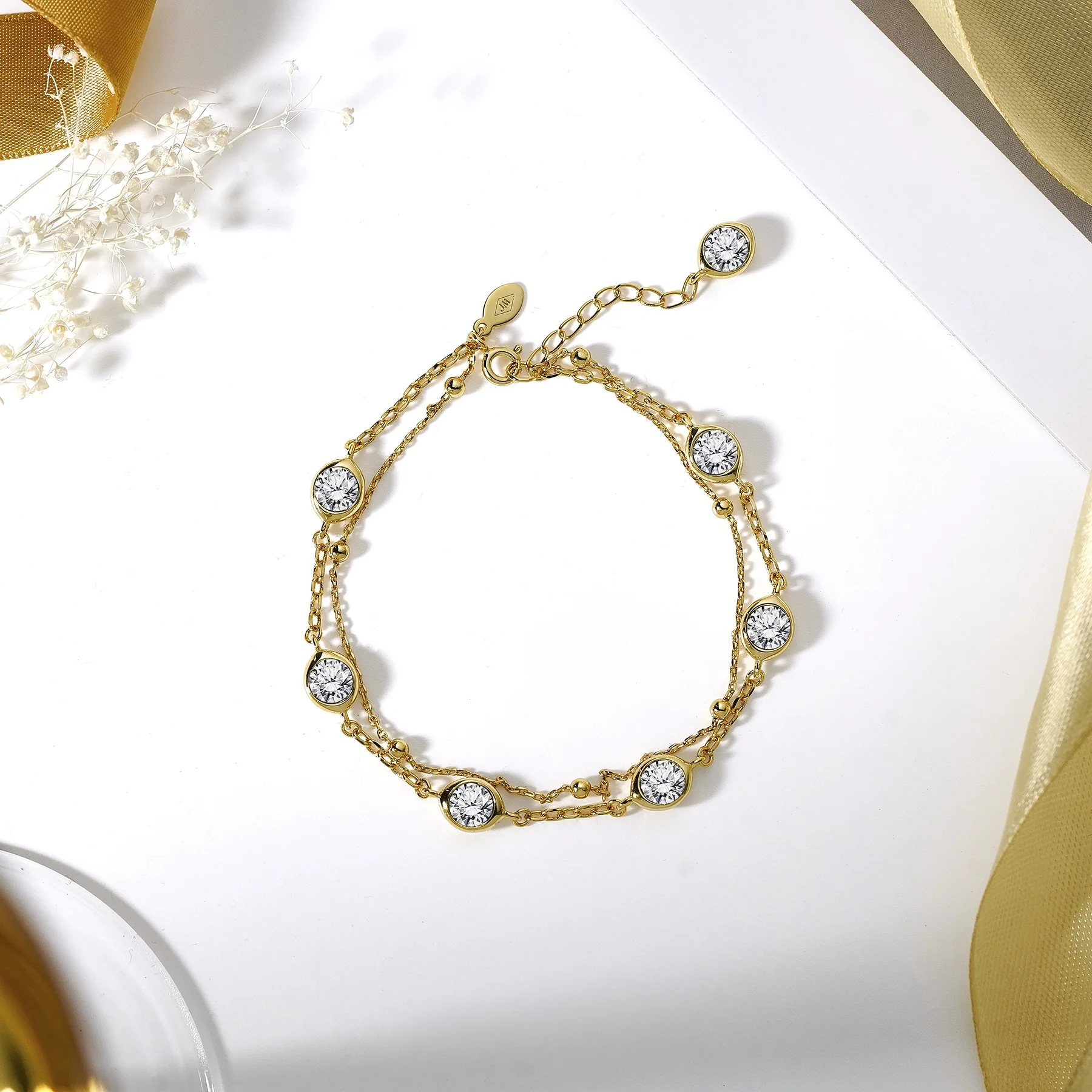 JeenMata 3.5 Carat April Birthstone Double Layer Bracelet - in Yellow Gold Plating for Women - Image 5