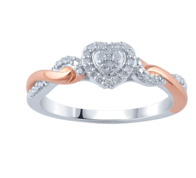 Hold My Hand 1/10 Ct Natural Diamond Promise Heart Ring for Women in 14K Rose Gold Plated