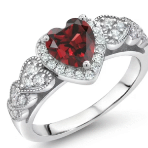 Gem Stone King 925 Sterling Silver Red Garnet Ring for Women (1.43 Cttw, Heart Shape 6MM, Gemstone Birthstone, Available in Size 5, 6, 7, 8, 9)