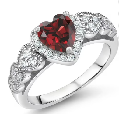 Gem Stone King 925 Sterling Silver Red Garnet Ring for Women (1.43 Cttw, Heart Shape 6MM, Gemstone Birthstone, Available in Size 5, 6, 7, 8, 9)