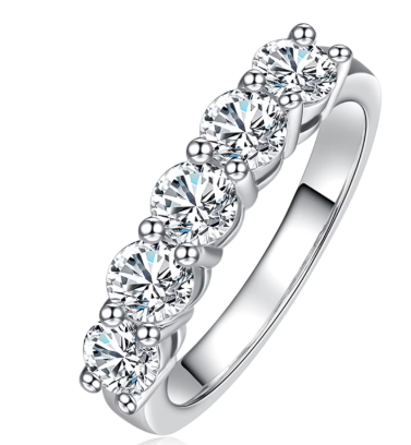 AnuClub 5 Stone Moissanite Eternity Wedding Band 1.5cttw D Color Lab Diamond Gold Plated Silver Rings for Women with Certificate