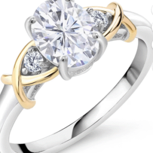 Gem Stone King 2 Tone 10K Yellow Gold and 925 Sterling Silver Moissanite and Lab Grown Diamond Ring | 1.58 Cttw | Available in Size 5, 6, 7, 8, 9