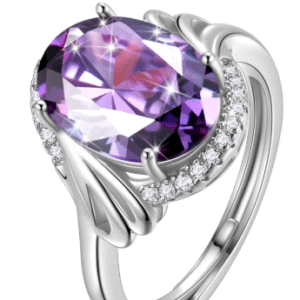 Juwaliy Halo Oval 8Ct Women Ring 925 Sterling Silver February Birthstone Amethyst Purple Crystal Jewelry Mother Grandma Birthday Valentine's Day Gift
