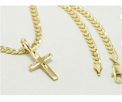 14kt Gold Chain Necklace, Cuban Chain Cross Necklaces for Women and Men, Best Christmas Gift for, Her, Him - 14kt Bonded Gold Jewelry by Artisan Jeweler - Image 2