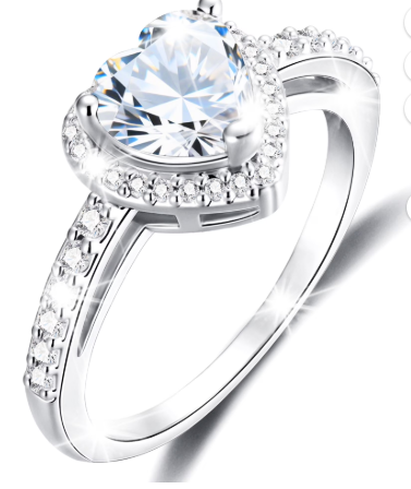 APSVO Love Heart Rings for Women Girls S925 Sterling Silver April Birthstone Ring with CZ Eternity Promise Band Wedding Birthday Christmas Jewelry Gifts Teen Mom Adults Stocking Stuffers for Kids