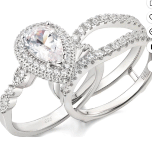 Newshe Jewellery Wedding Rings for Women Bridal Ring Enhancer Engagement Ring 3Ct Pear White Gold 925 Sterling Silver 5A Cz Size 7