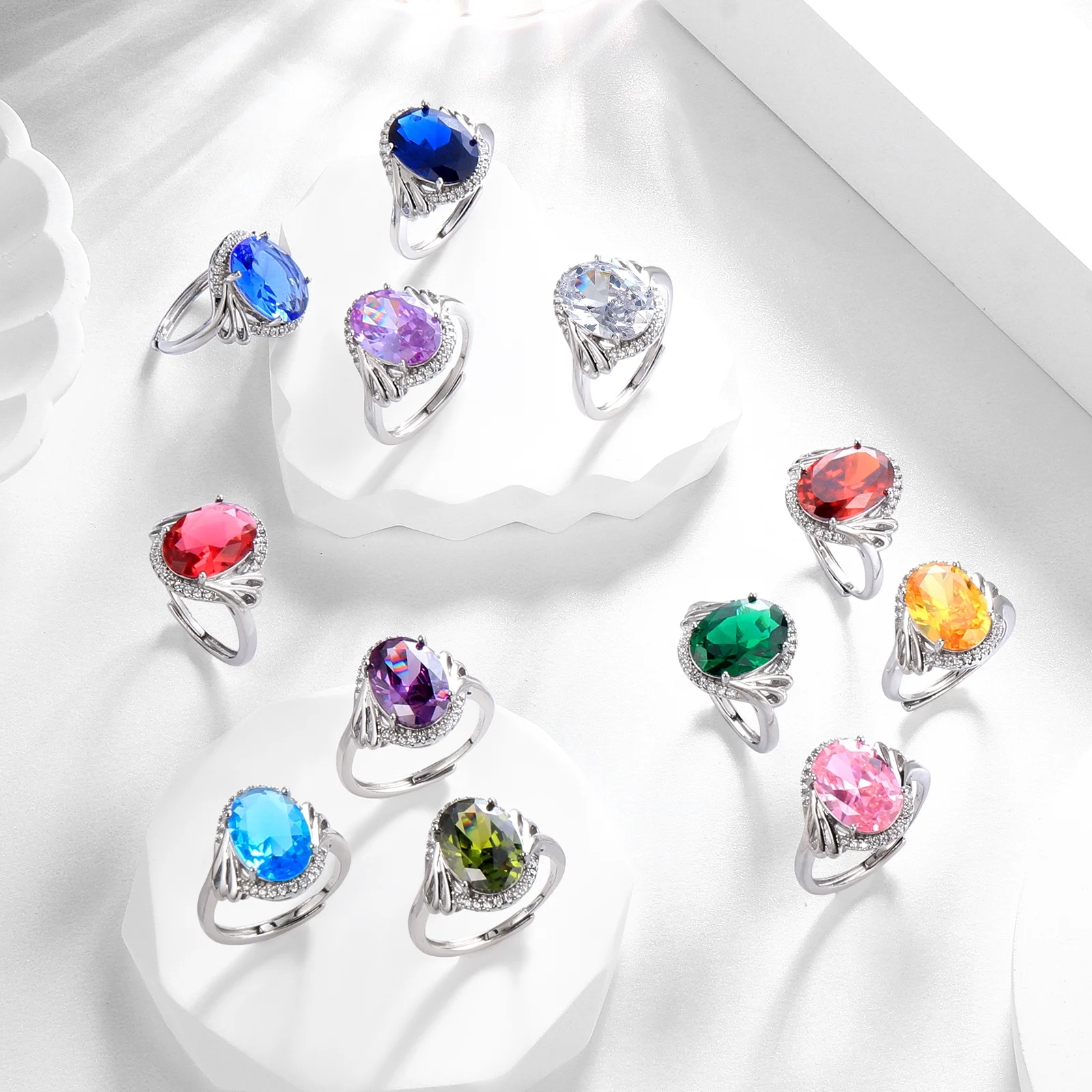 Juwaliy Halo Oval 8Ct Women Ring 925 Sterling Silver February Birthstone Amethyst Purple Crystal Jewelry Mother Grandma Birthday Valentine's Day Gift - Image 5