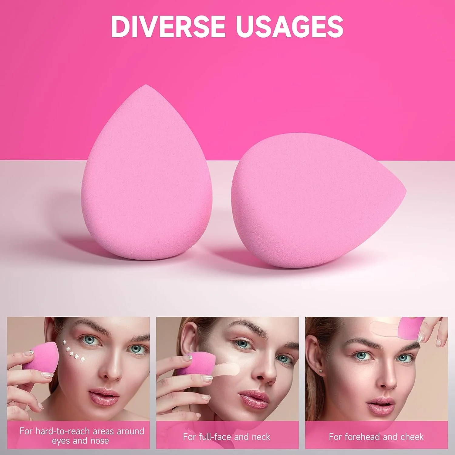 Huauoo 6 Pcs Makeup Sponges Set, Makeup Sponges for Foundation, Latex Free Beauty Sponges, Pink - Image 5