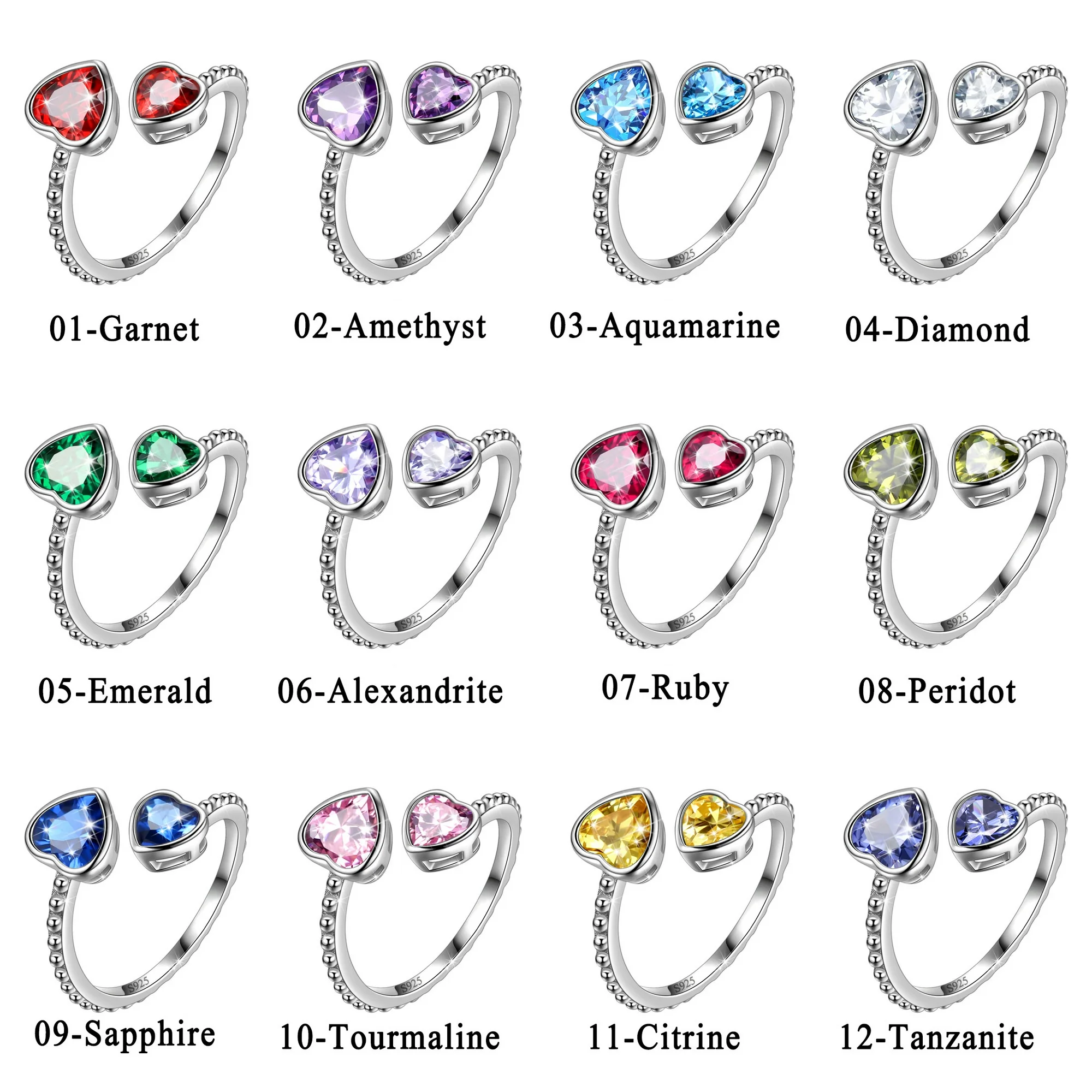 Juwaliy August Birthstone Ring Peridot 925 Sterling Silver Double Hearts Rings Green Zirconia Women Jewelry Birthday Mother's Day Gifts - Image 7