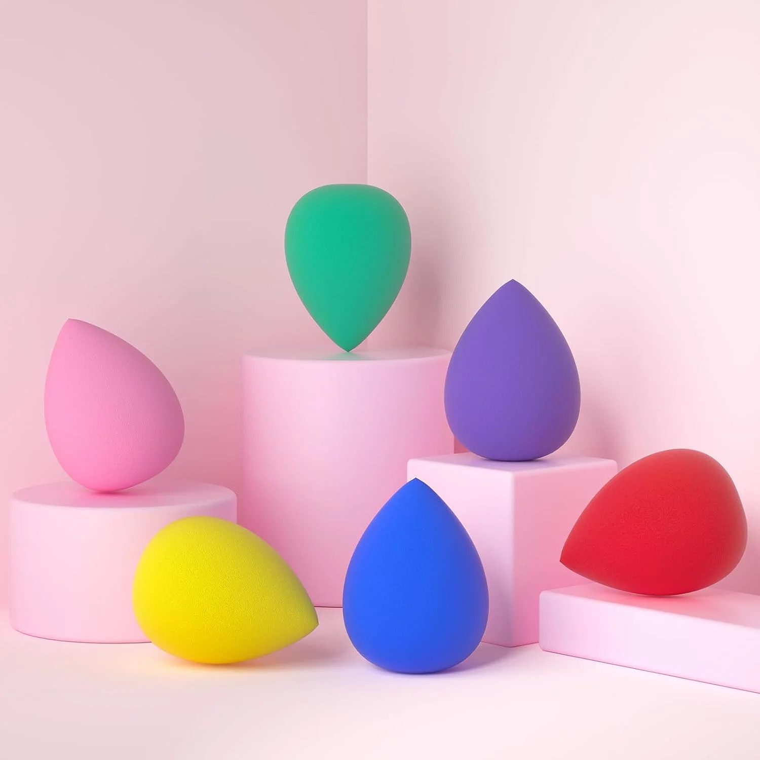 Huauoo 6 Pcs Makeup Sponges Set, Makeup Sponges for Foundation, Latex Free Beauty Sponges, Pink - Image 2