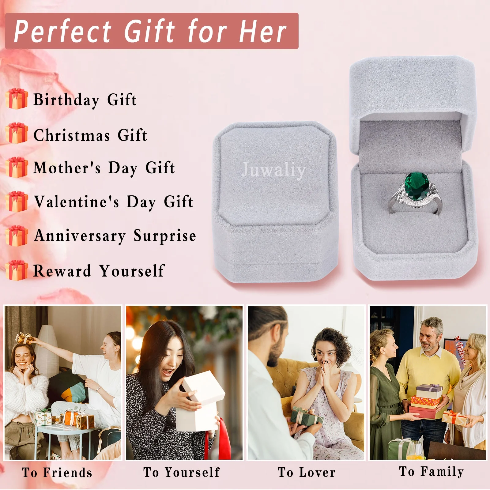 Juwaliy Halo Oval 8Ct Women Ring 925 Sterling Silver February Birthstone Amethyst Purple Crystal Jewelry Mother Grandma Birthday Valentine's Day Gift - Image 4